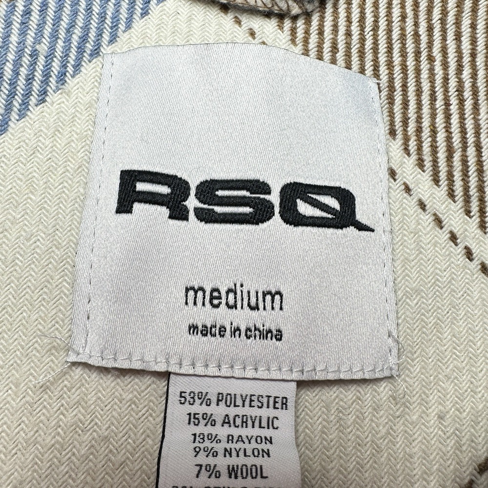 RSQ Plaid Wool Blend Shacket Jacket Medium Brown Blue Cream Oversized Workwear - Picture 8 of 14